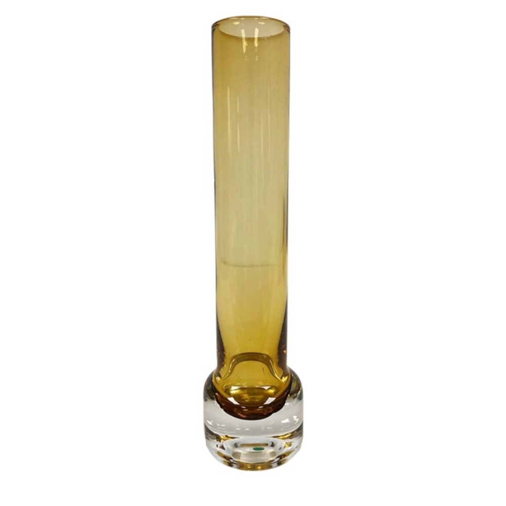 Mid 20th Century Bo Borgstrom Finnish Riihimaki Amber Glass Bud Vase 10”